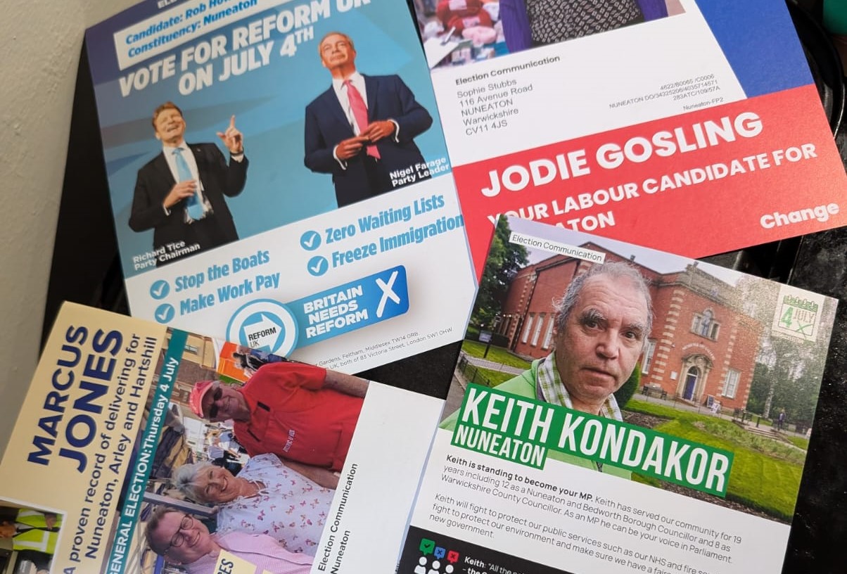 Campaign literature produced by candidates in Nuneaton (Alamy)